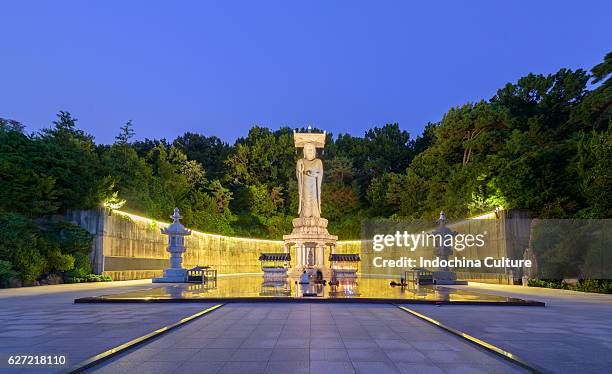 mireukdaebul buddha statue in bongeunsa temple, south korea at night - korea landmark stock pictures, royalty-free photos & images