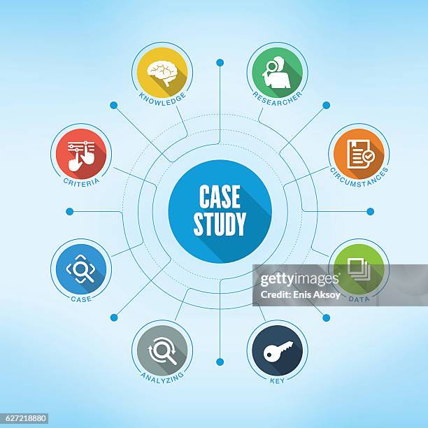 case study keywords with icons - case studies stock illustrations