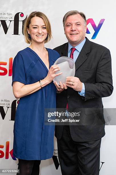 Laura Kuenssberg winner of the News and Factual Award with Ed Balls at the Sky Women In Film & TV Awards at London Hilton on December 2, 2016 in...