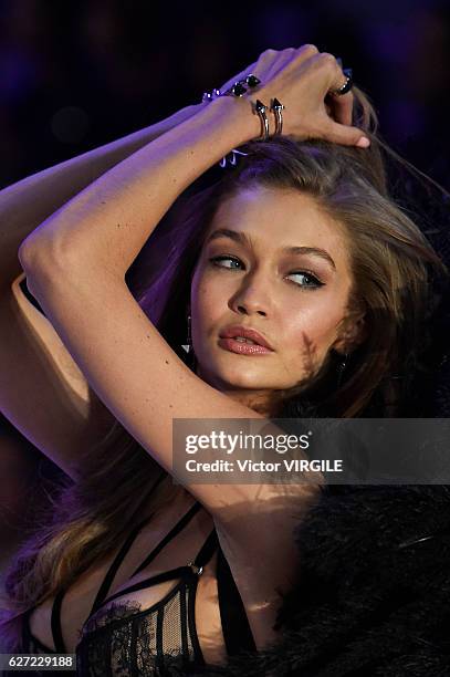 Gigi Hadid walks the runway during the 2016 Victoria's Secret Fashion Show on November 30, 2016 in Paris, France.