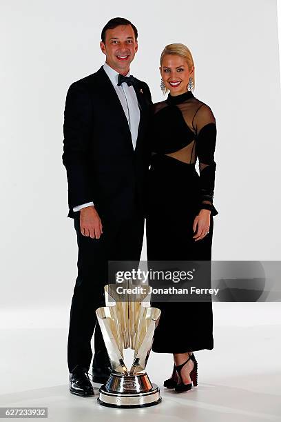 Sprint Cup Series Champion Crew Chief Chad Knaus and his wife Brooke pose for a portrait during the 2016 NASCAR Sprint Cup Series Awards at Wynn Las...