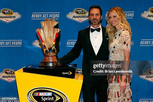 Sprint Cup Series Champion Jimmie Johnson and his wife Chandra pose for a portrait prior to the 2016 NASCAR Sprint Cup Series Awards at Wynn Las...