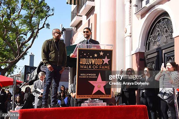 Lee Daniels and Jussie Smollett attend the ceremony honoring Lee Daniels with a Star on the Hollywood Walk of Fame on December 2, 2016 in Hollywood,...