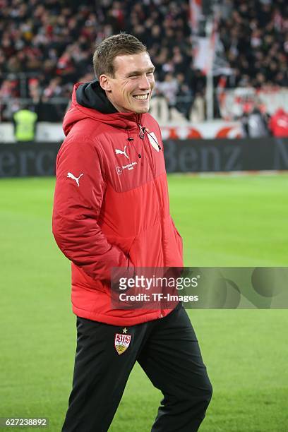 Coach Hannes Wolf of Stuttgart laughs during the second Bundesliga match between VfB Stuttgart and 1. FC Nuernberg at Mercedes Benz Arena on November...