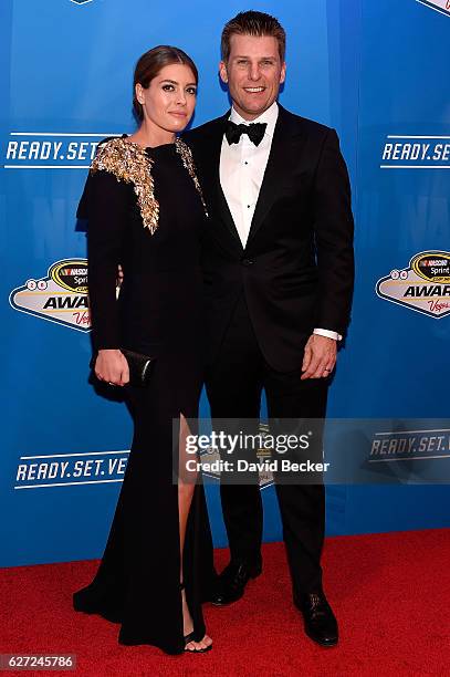 Christy Futrell and her husband, NASCAR Sprint Cup Series driver Jamie McMurray, attend the 2016 NASCAR Sprint Cup Series Awards at Wynn Las Vegas on...