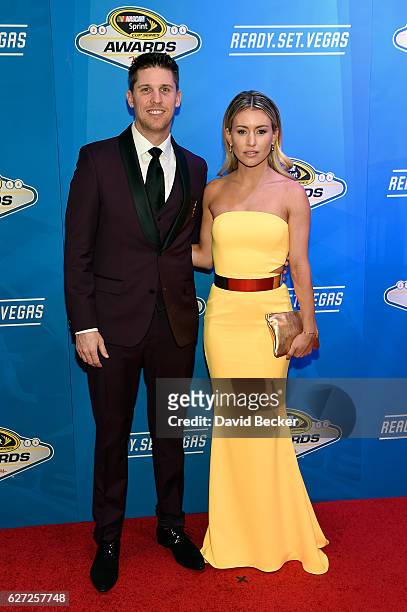 Sprint Cup Series driver Denny Hamlin and his girlfriend Jordan Fish attend the 2016 NASCAR Sprint Cup Series Awards at Wynn Las Vegas on December 2,...