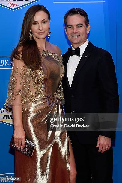 Model Ingrid Vandebosch and her husband, NASCAR Sprint Cup Series driver Jeff Gordon, attend the 2016 NASCAR Sprint Cup Series Awards at Wynn Las...