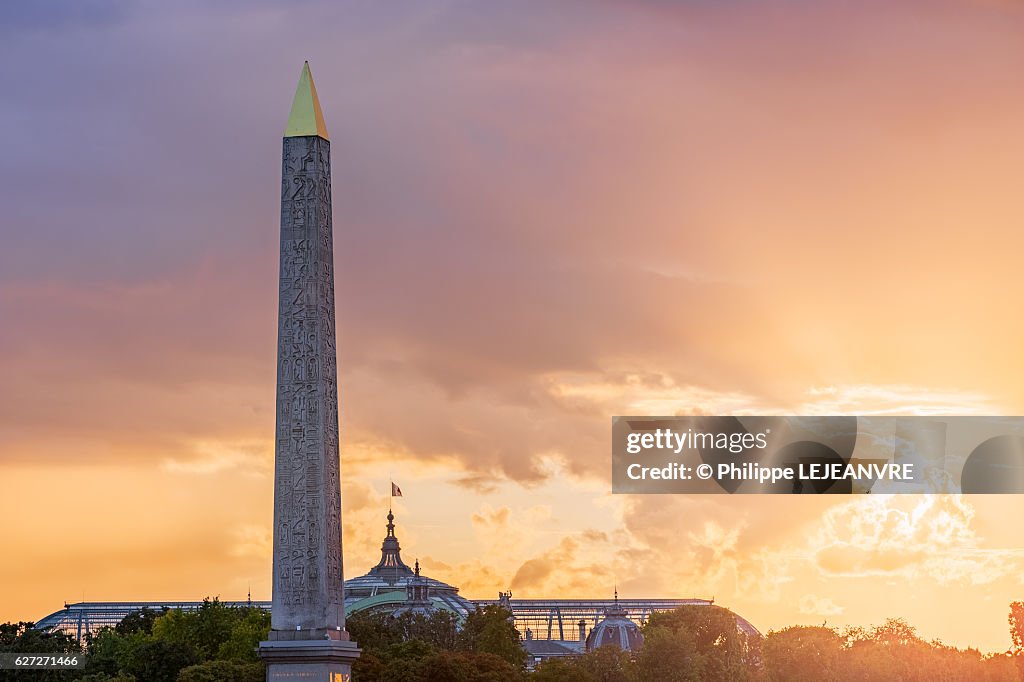 Paris - Obelisk and Grand-Palais against sunset