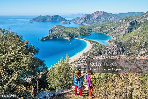 hiking on ancient lycian way. - the lycian way in turkey stock pictures, royalty-free photos & images