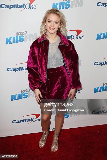 Singer Zara Larsson arrives at 102.7 KIIS FM's Jingle Ball 2016 at the Staples Center on December 2, 2016 in Los Angeles, California.
