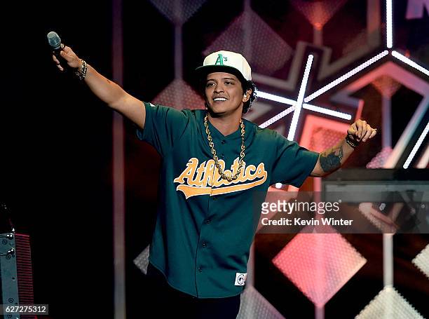 Singer Bruno Mars performs onstage during 102.7 KIIS FM's Jingle Ball 2016 presented by Capital One at Staples Center on December 2, 2016 in Los...