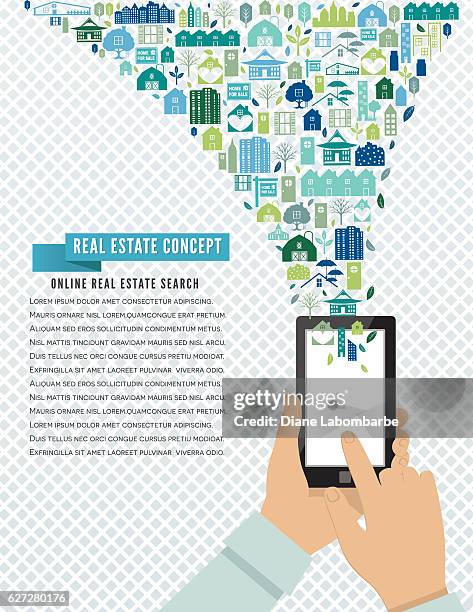 collage of real estate and architecture icons - commercial real estate stock illustrations