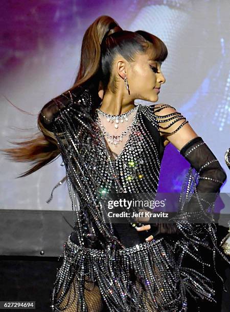 Singer Ariana Grande performs onstage during Madonna presents An Evening of Music, Art, Mischief and Performance to benefit Raising Malawi at Faena...