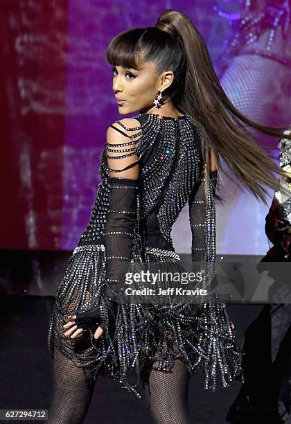 Singer Ariana Grande performs onstage during Madonna presents An Evening of Music, Art, Mischief and Performance to benefit Raising Malawi at Faena...