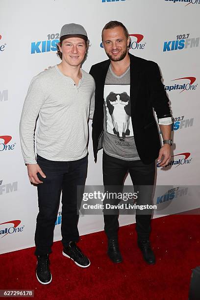 Kings players Tyler Toffoli and Mark Yannetti arrive at 102.7 KIIS FM's Jingle Ball 2016 at the Staples Center on December 2, 2016 in Los Angeles,...