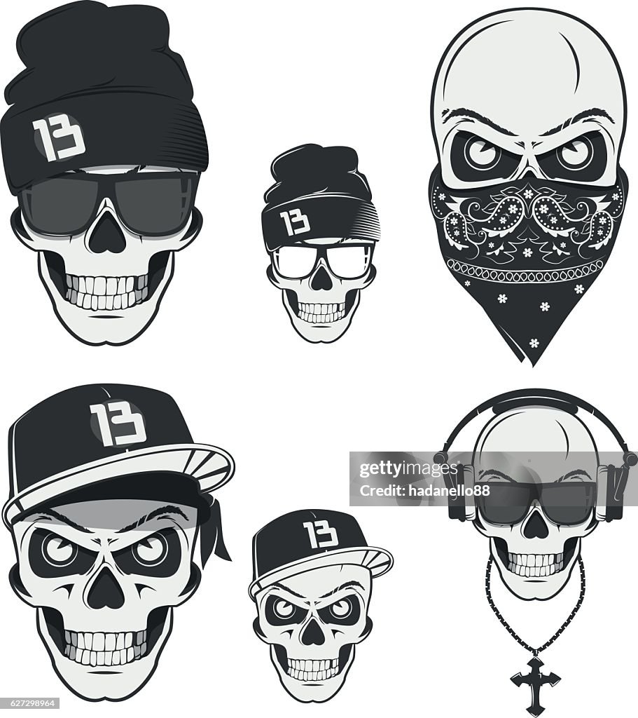 Skull Rapper Logos Rap Skulls For Emblems Logo And Tattoo High-Res Vector Graphic - Getty ...