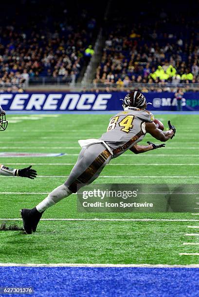 Western Michigan Broncos Wide Receiver Corey Davis tries to keep his feet in bounds as he goes for the catch during the MAC Championship game between...