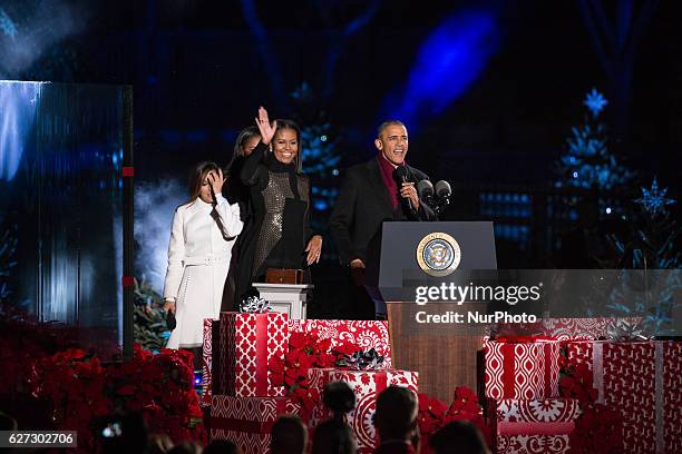 President Barack Obama and the first family participated in their eighth and last National Christmas Tree lighting ceremony at the Ellipse near the...