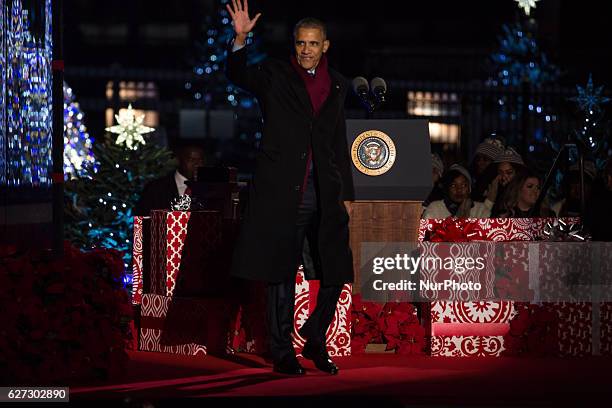 President Barack Obama delivers the Christmas message at his eighth and last National Christmas Tree lighting ceremony at the Ellipse near the White...