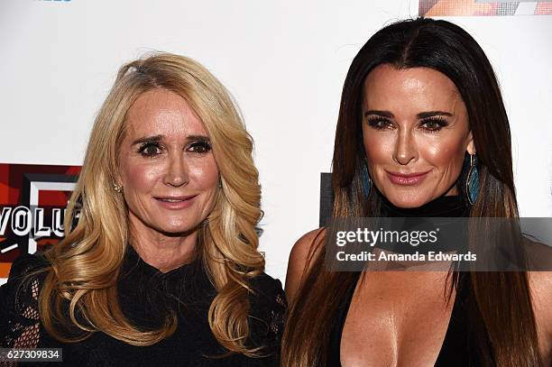 Television personalities Kim Richards and Kyle Richards arrive at the premiere party for Bravo Networks' "Real Housewives Of Beverly Hills" Season 7...