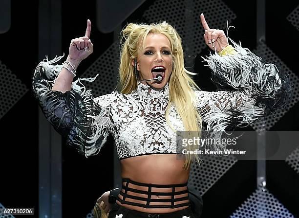 Singer Britney Spears performs onstage during 102.7 KIIS FM's Jingle Ball 2016 presented by Capital One at Staples Center on December 2, 2016 in Los...