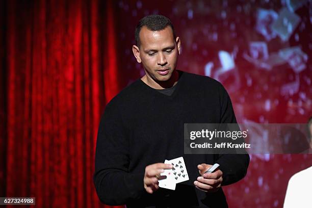 Player Alex Rodriguez performs onstage during Madonna presents An Evening of Music, Art, Mischief and Performance to benefit Raising Malawi at Faena...