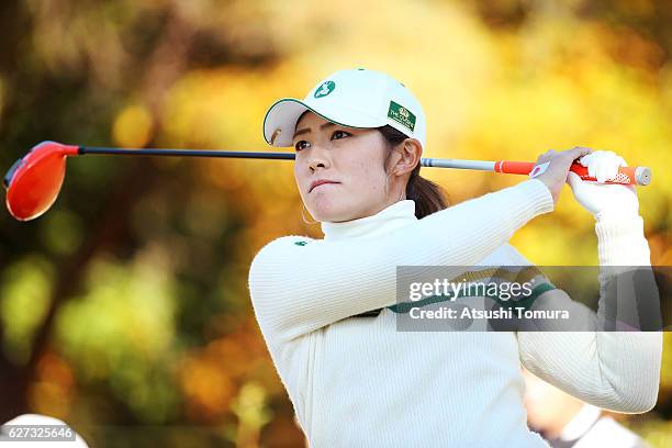 Ayaka Watanabe of Japan hits her tee shot on the 2nd hole during the second round of the THE QUEENS Presented By KOWA at the Miyoshi Country Club...