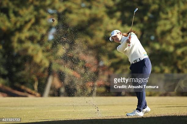 Ayaka Watanabe of Japan hits her second shot on the 1st hole during the second round of the THE QUEENS Presented By KOWA at the Miyoshi Country Club...
