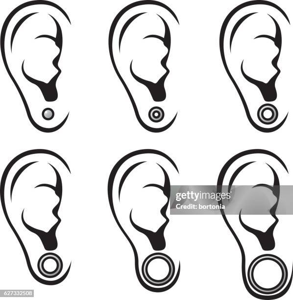 different gauges of earrings - pierced stock illustrations