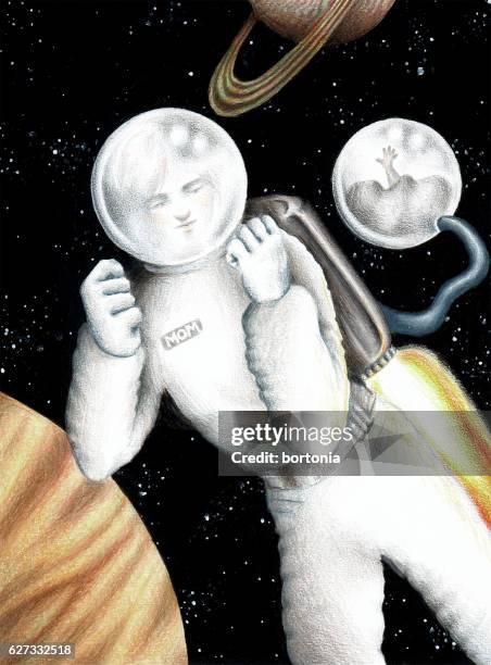 future working mother conceptual illustration - jet pack stock illustrations