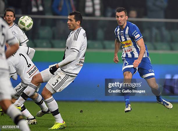 Bartlomiej Sielewski of Wisla Plock shoots on goal during the LOTTO Extraklasa match between Legia Warszawa and Wisla Plock on December 02, 2016 at...