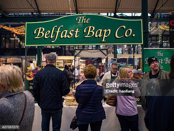 local food on sale,blefast,northern ireland - belfast shopping stock pictures, royalty-free photos & images