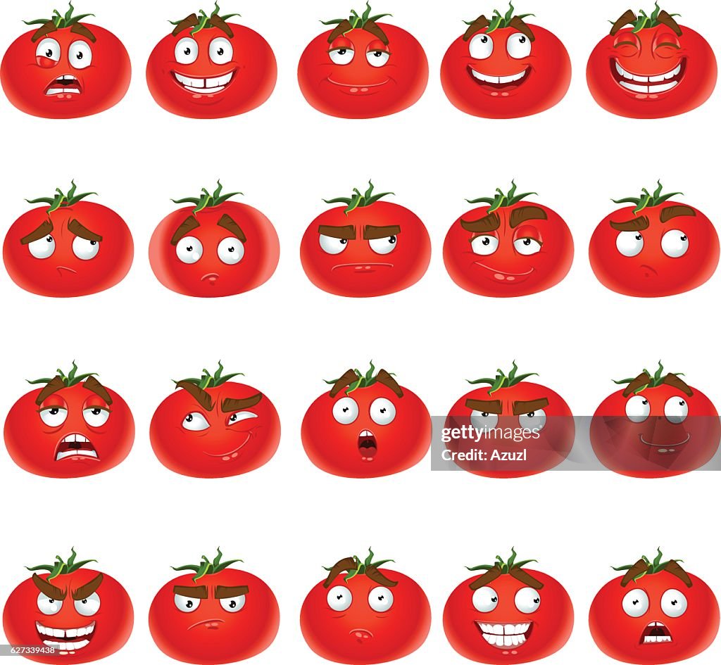 Vector Lindo Dibujo Animado Tomate Sonrisa Con Muchas Expresiones  Ilustración de stock - Getty Images