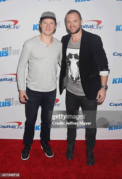 Kings players Tyler Toffoli and Mark Yannetti attend 102.7 KIIS FM's Jingle Ball 2016 at Staples Center on December 2, 2016 in Los Angeles,...