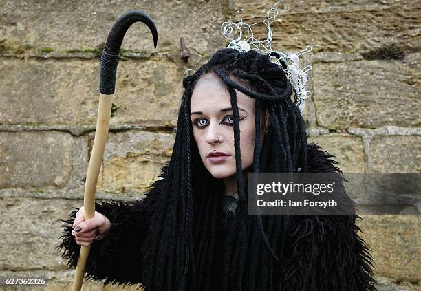 Alice Rowland from Whitby dresses as the folklore figure, Krampus, ahead of a charity event on December 3, 2016 in Whitby, United Kingdom. The...