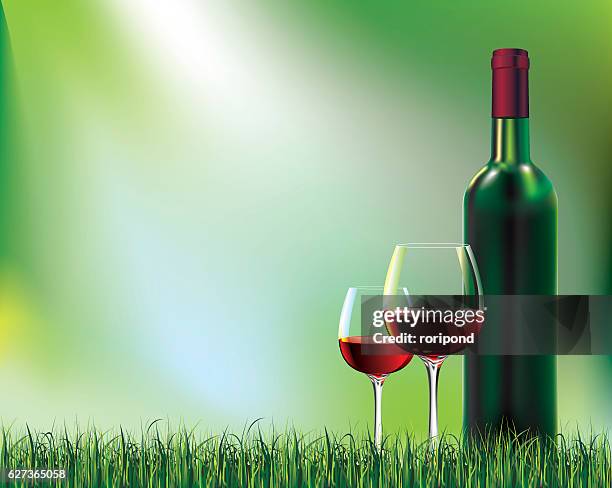 wine bottle and glass - first date dinner stock illustrations