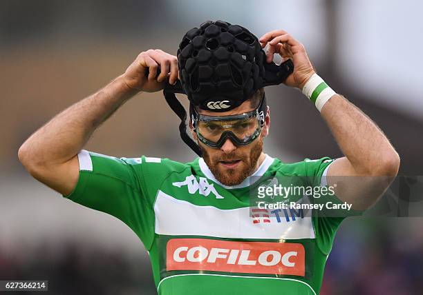 Galway , Ireland - 3 December 2016; Ian McKinley of Treviso puts on his protective goggles and head guard during the Guinness PRO12 Round 10 match...