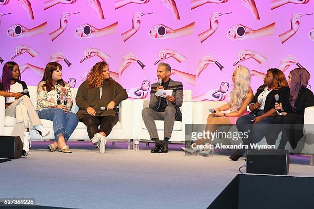 Patricia Bright, Naomi Pike, Gracie F Victory, Jay Manuel, Marc Zapanta, Chanel Boateng and Amena attend Beautycon Festival London 2016 at Olympia,...