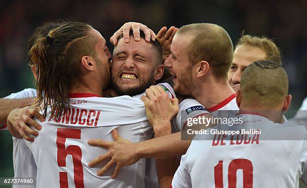 Fabio Daprela' of AS Bari celebrates after scoring the goal 2-0 during the Serie B match between AS Bari and US Salernitana FC at Stadio San Nicola...