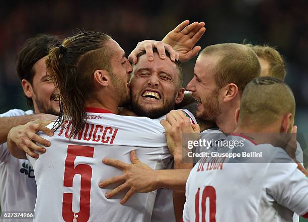 Fabio Daprela' of AS Bari celebrates after scoring the goal 2-0 during the Serie B match between AS Bari and US Salernitana FC at Stadio San Nicola...