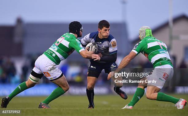 Galway , Ireland - 3 December 2016; Marnitz Boshoff of Connacht is tackled by Ian McKinley, supported by Angelo Esposito of Treviso during the...