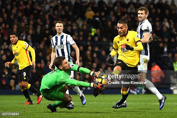 Ben Foster of West Bromwich Albion saves a shot by Roberto Pereyra of Watford during the Premier League match between West Bromwich Albion and...