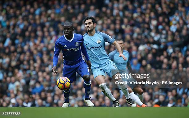 Manchester City's Ilkay Gundogan and Chelsea's N'Golo Kante in action