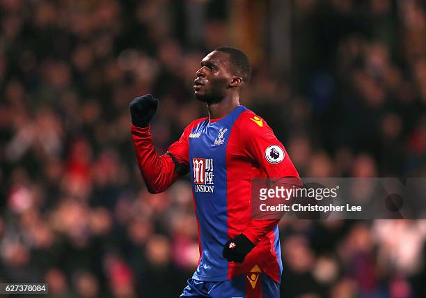 Christian Benteke of Crystal Palace celebrates scoring his team's third goal during the Premier League match between Crystal Palace and Southampton...