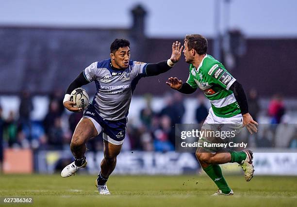 Galway , Ireland - 3 December 2016; Bundee Aki of Connacht is tackled by Marco Barbini of Treviso during the Guinness PRO12 Round 10 match between...