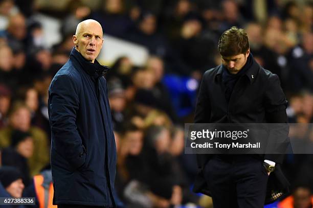 Bob Bradley, Manager of Swansea City shows his dejection after his team's 0-5 defeat in the Premier League match between Tottenham Hotspur and...