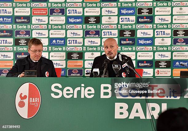 Stefano Colantuono head coach of AS Bari attends a press conference after the Serie B match between AS Bari and US Salernitana FC at Stadio San...