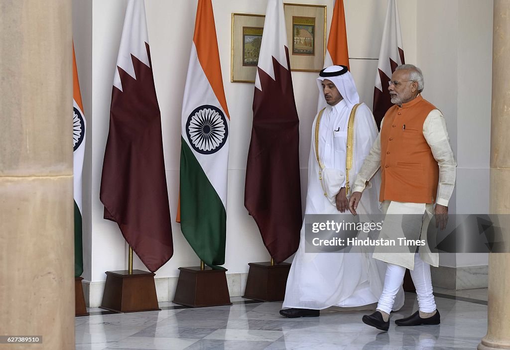 PM Narendra Modi Meets Qatar PM Sheikh Abdullah bin Nasser bin Khalifa Al Thani At Hyderabad House