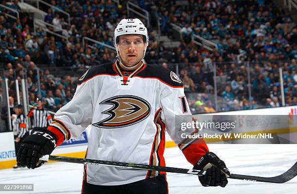 Ryan Garbutt of the Anaheim Ducks looks on during the game against the San Jose Sharks at SAP Center on November 26, 2016 in San Jose, California.