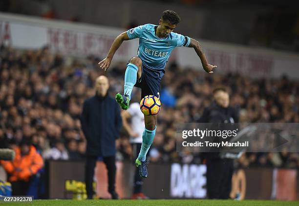 Kyle Naughton of Swansea City during the Premier League match between Tottenham Hotspur and Swansea City at White Hart Lane on December 3, 2016 in...